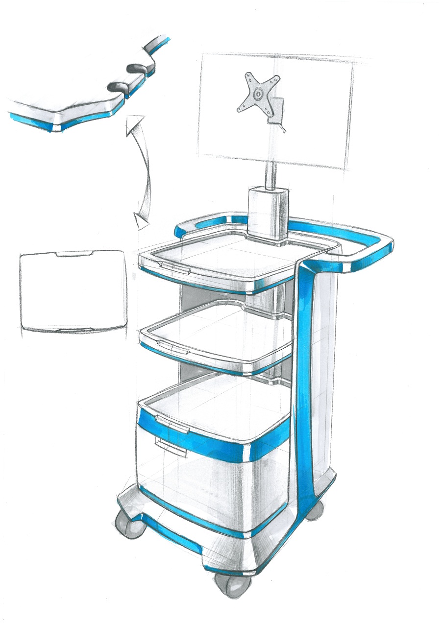 醫(yī)療器械一體化推車手繪設(shè)計
